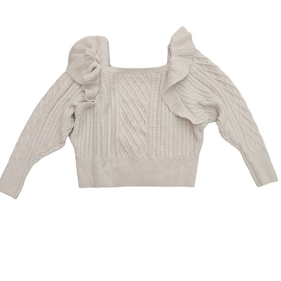 H&M Womens Cable Knit Cropped Sweater With Ruffle Detail Size XL - Picture 7 of 10